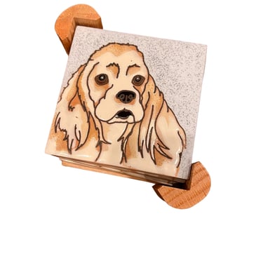 Spaniel Dog Tile Coaster Set of 4 with Holder 