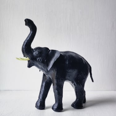 Leather elephant sculpture vintage 60s African safari decor 