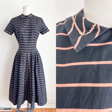 Vintage 1950s Minx Mode Striped Coton Dress / XS 