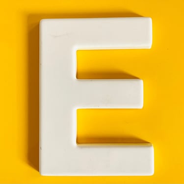 Vintage 1970s Retro White Plastic Typography Wall Art Marquee Sign Hanging Letter Initial E 