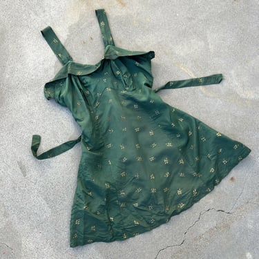 Vintage 1940s Green Mini Dress Playsuit Gold Fish Swimsuit Bathing Suit