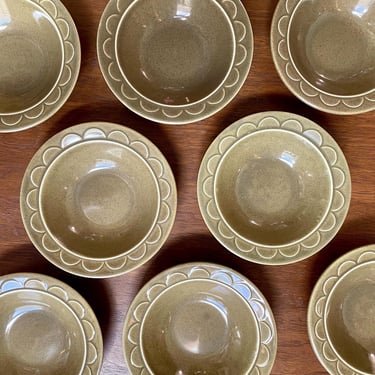 Vintage Homer Laughlin Granada by Sheffield Avocado Olive Green Stoneware Fruit Dessert Bowl 6