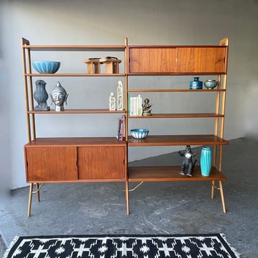 Danish Modern Kurt Ostervig Teak Wall Unit or Room Divider / book shelves 2 bay 
