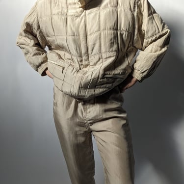 Vintage Sand Quilted Silk Jacket & Pant Set