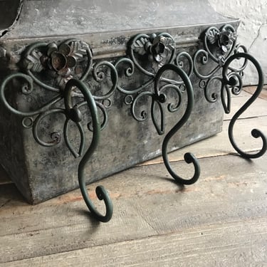 French Iron Wall Hooks, Coat Hooks, Wrought Iron, Flower Design, Garden Decor 