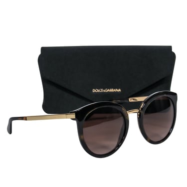 Dolce &amp; Gabbana - Brown Tortoise Shell Round Sunglasses w/ Gold Trim