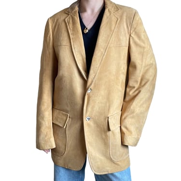 Vintage Mens 1960s Tan Brown Micro Suede Leather Blazer Western Sport Coat Sz L 