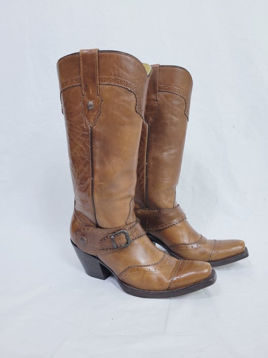 Tall Corral Brown Leather Western Harness Cowboy Boots I Sz 7 
