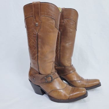 Tall Corral Brown Leather Western Harness Cowboy Boots I Sz 7 