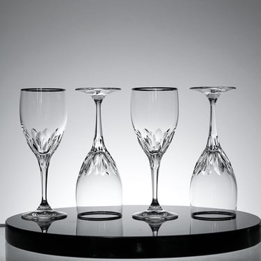 Vintage Crystal Glass Set with platinum rim, VTG Cocktail Glass Set, Crystal Stemware, Anniversary Gift or Wedding Gift  Vintage Glassware 