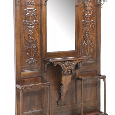Antique Hall Tree, Italian Renaissance Revival, Carved, Walnut, 19th C, 1800s!