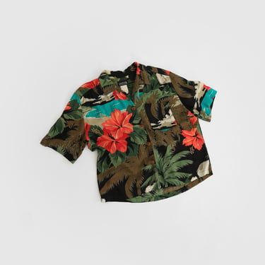 80s Hawaiian shirt | Vintage 1980s tropical floral hibiscus blouse 