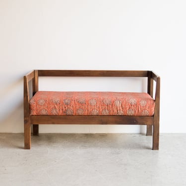 Primitive Bench with Block Print Cushion