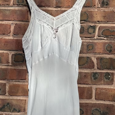 Vintage 1940s White Bias Cut Floor Length Slip Dress Lounge Rayon Cotton Small Medium by TimeBa