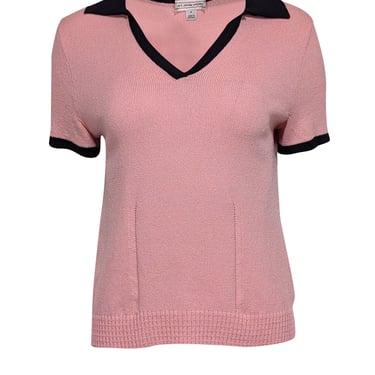 St. John - Pink &amp; Black Wool Blend Polo Shirt Sz P