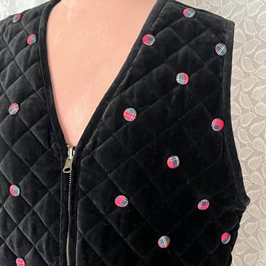 Quilted Velvet Vest, Reversible, Zipper Front, Unisex, Sleeveless Top, Vintage 70s 80s 