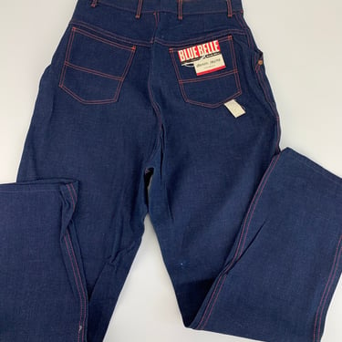 Women's 1950'S Denim Jeans - BLUE BELLE - High Waisted - Metal SIDE Zipper - Orange Top Stitching - DeadStock - Waist 27-1/2 to 28-1/2 