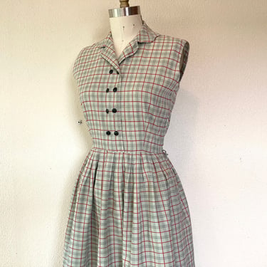 1950s gray plaid cotton sun dress 