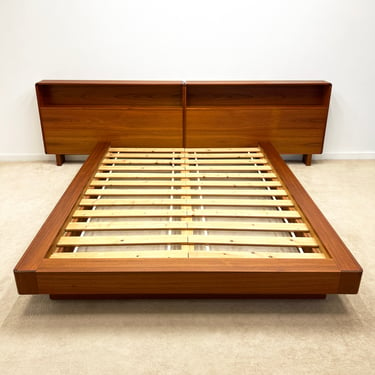 Danish Modern Westnofa teak queen floating platform bed with headboard mid century 