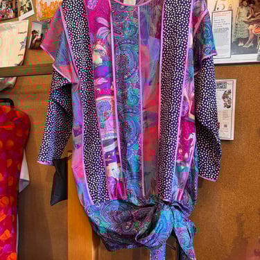 1980s Purple Indian Dropwaist Dress