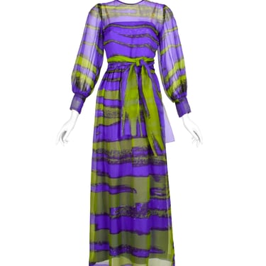 Givenchy Haute Couture Vintage SS 1970 Purple Green Sheer Silk Organza Gown