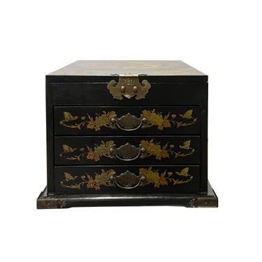 Chinese Oriental Black Dragon Phoenix Mirror Rectangular Jewelry Box ws2530E 