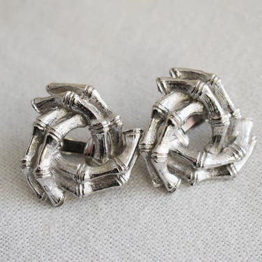 1960s Silver Bamboo Clip Earrings 