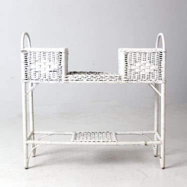 antique white wicker planter basket stand 