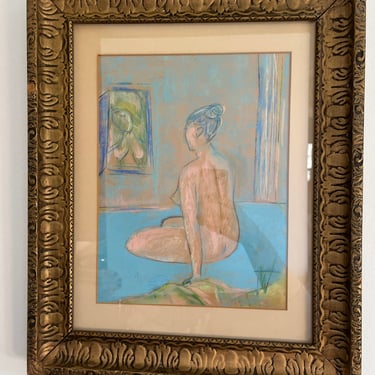 Vintage Pastel Nude Portrait Original Signed Framed Art 1968 