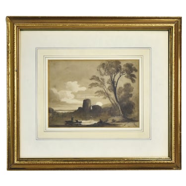 James Robertson English 19th Century Grisaille Watercolor “Silhouetted Castle” 