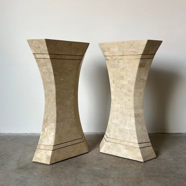 1980's Maitland Smith Tessellated Stone & Brass Pedestal / Dining Table Bases - a Pair 
