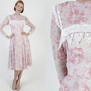 Floral Jessica McClintock Dress, 80s Gunne Sax Pink Garden Prom Outfit, Vintage 80s Ivory Tea Party Gown 