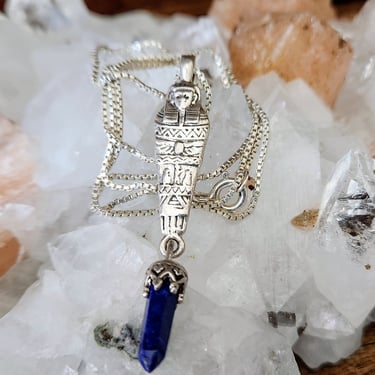 Sterling Pharaoh Pendant Necklace~Lapis & Sterling Silver 925~Blue Lapis Lazuli Gemstone Pendant~18" Sterling Chain 