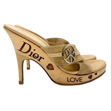 Dior Tan Suede Peace Platform Heels