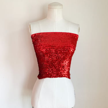 Vintage 1980s Red Sequin Tube Top / S 