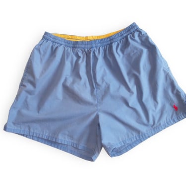 Polo Sport shorts / Polo shorts / 1990s Polo Sport Ralph Lauren faded blue elastic waist swim running shorts Medium 