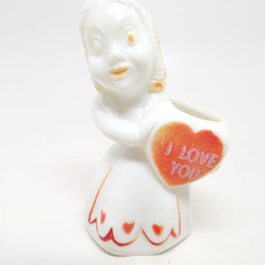 Vintage 1950's Valentine Candy Container, Girl Holding Valentine, TO MY LOVE, Antique Rosbro Plastic 