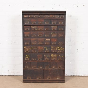 Antique Arts & Crafts 54-Drawer Card File Cabinet or Industrial Parts Cabinet, Circa 1900