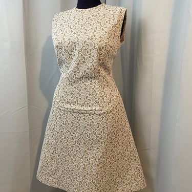 1960s Vintage A line Dress Shift Mod Lace Print Go Go College Girl L 