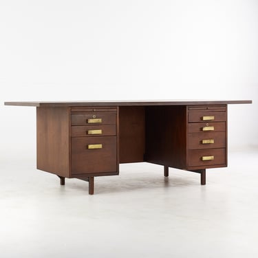 Standard Furniture Style Mid Century Chevron Shaped Walnut Executive Desk - mcm 