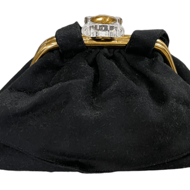 40s Black Wool Day Handbag with Lucite Clasp