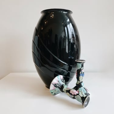 Large Art Deco Style Black Vase