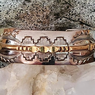 Signed Navajo Cuff Bracelet~Silver & Brass 