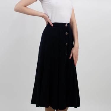 1990s Black Wool Blend Button Front Skirt