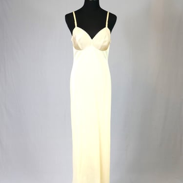 70s Beige Maxi Dress Slip - Thin Lace Trim - Full Slip - Vanity Fair - Vintage 1970s - Size 34 LL 