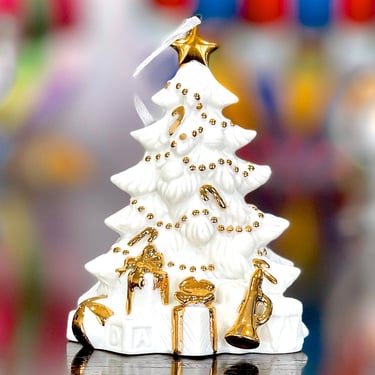 VINTAGE: Bisque Porcelain Christmas Tree Ornaments - White Porcelain and Gold Ornament - Holiday Ornament - SKU 00040163 