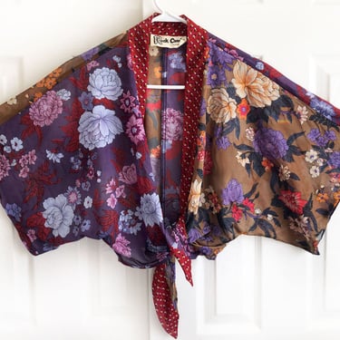 1970s Hippie Wrap BLOUSE Kimono WRAP Tie Top, Shirt, Boho Ossie Clark era Vintage 70's Floral Print, disco era 