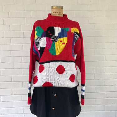 1980's DOT. Colorful Chunky Acrylic Sweater 