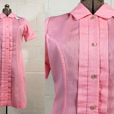 Vintage Pink Shift Dress 1960s 60s Short Sleeve White Hopkins Public Health Uniform Nurse Outfit Candy Striper Hospital Costume Large XL 