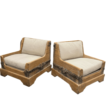 Exceptional Oak Upholstered Armchairs